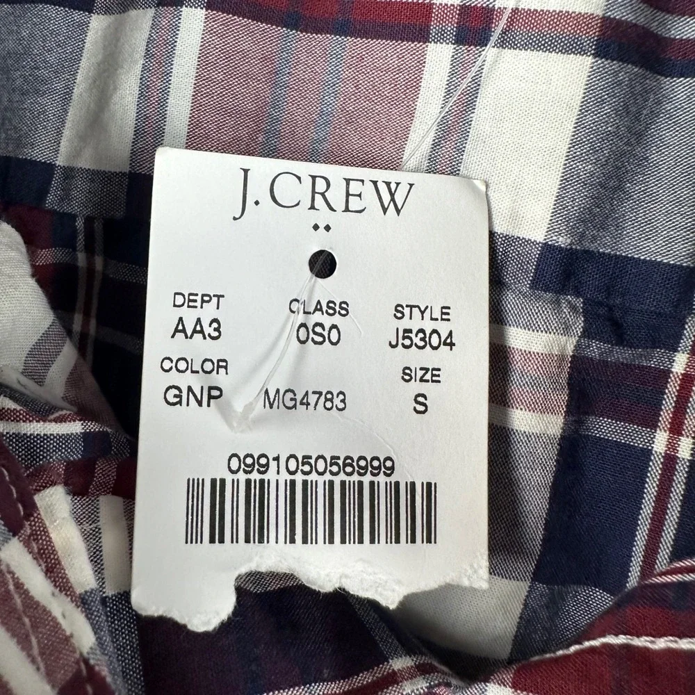 J.Crew Mercantile Flex Mens Small Plaid Button Down Shirt Burgundy Navy NEW - Picture 4 of 8